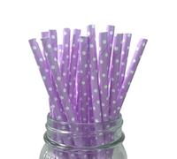 LUMOUS ROLA Paper Straws, Drinking Straws Assorted Bio Degradable Drinking Paper Straws Wedding Party, Party Straws, Restaurant, Juice Drinking Straws (25X Light Purple with White Dots)