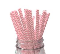 LUMOUS ROLA Paper Straws, Drinking Straws Assorted Bio Degradable Drinking Paper Straws Wedding Party, Party Straws, Restaurant, Juice Drinking Straws (25X White with Baby Pink Chevron)