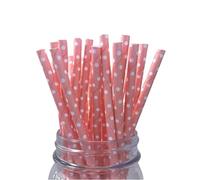 LUMOUS ROLA Paper Straws, Drinking Straws Assorted Bio Degradable Drinking Paper Straws Wedding Party, Party Straws, Restaurant, Juice Drinking Straws (25X Baby Pink with White Dots)