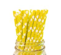 LUMOUS ROLA Paper Straws, Drinking Straws Assorted Bio Degradable Drinking Paper Straws Wedding Party, Party Straws, Restaurant, Juice Drinking Straws (25X White with Yellow Dots)