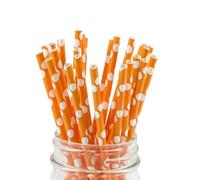 LUMOUS ROLA Paper Straws, Drinking Straws Assorted Bio Degradable Drinking Paper Straws Wedding Party, Party Straws, Restaurant, Juice Drinking Straws (25X Light Orange with Dots)
