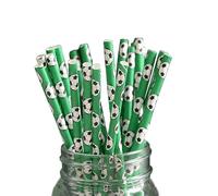 LUMOUS ROLA Paper Straws, Drinking Straws Assorted Bio Degradable Drinking Paper Straws Wedding Party, Party Straws, Restaurant, Juice Drinking Straws (25X Green with Footballs)