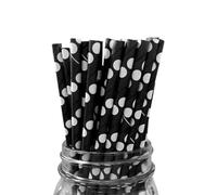 LUMOUS ROLA Paper Straws, Drinking Straws Assorted Bio Degradable Drinking Paper Straws Wedding Party, Party Straws, Restaurant, Juice Drinking Straws (25X Black wih White Dots)