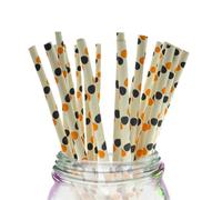 LUMOUS ROLA Paper Straws, Drinking Straws Assorted Bio Degradable Drinking Paper Straws Wedding Party, Party Straws, Restaurant, Juice Drinking Straws (25X White with Orange Black Dots)