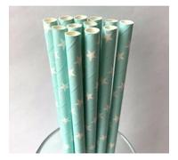 LUMOUS ROLA Paper Straws, Drinking Straws Assorted Bio Degradable Drinking Paper Straws Wedding Party, Party Straws, Restaurant, Juice Drinking Straws (25X Light Green with Stars)