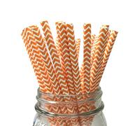 LUMOUS ROLA Paper Straws, Drinking Straws Assorted Bio Degradable Drinking Paper Straws Wedding Party, Party Straws, Restaurant, Juice Drinking Straws (25X White with Orange Chevron)
