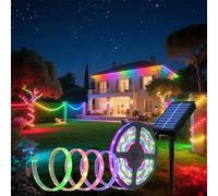Lumtang RGBIC Bluetooth Solar LED Strip Outdoor, 5 m SMD 5050 LED Lights, Solar Powered Rainbow Lights, Colour Changing LED Strip, IP67 Waterproof Decorative Fairy Lights for Yard Trees Garden
