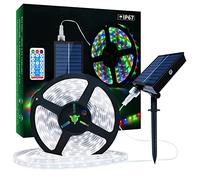 Lumtang Solar LED Strip Lights Outdoor, 16.4ft/5m 280 LEDs，USB Cable for Rechargeable use，LED Strip Waterproof, Cool White LED Lights, Rope for Garden Trees Christmas Holiday Party Decor