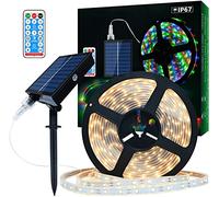 Lumtang Solar LED Strip Lights Outdoor, 32.8ft/10m 560 LEDs，USB Cable for Rechargeable use，LED Strip IP67 Waterproof, Warm White LED Lights Rope Lights for Garden Trees Christmas Holiday Party