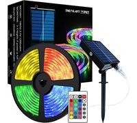 Lumtang Solar LED Strip Outdoor, 16.4ft/5m SMD 5050 LED Lights，USB Cable for Rechargeable use，Solar Powered RGB Color Changing LED Strip, IP67 Waterproof Decorative Rope for Yard Trees Garden