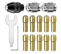 LuMuank 15Pcs Chuck Collet Set for Dremel, with Brass Colle, Keyless Chuck and Metal Nut for 1/32” (0.8mm) to 1/8” (3.2mm) Shank Rotary Tool Accessories, Compatible with Dremel 3000 4000