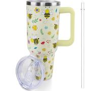 Lumumanber 40 oz Bee Tumbler with Handle and Straw, Travel Mug Water Bottle, Stainless Steel Insulated Cup with Lid and Straw, Birthday Christmas Gifts