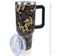 Lumumanber 40 oz Dragon Tumbler with Handle and Straw, Travel Mug Water Bottle, Stainless Steel Insulated Cup with Lid and Straw, Birthday Christmas Gifts