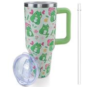 Lumumanber 40 oz Frog Mushroom Tumbler with Handle and Straw, Travel Mug Water Bottle, Stainless Steel Insulated Cup with Lid and Straw, Birthday Christmas Gifts