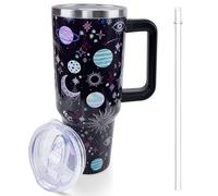 Lumumanber 40 oz Goth Moon Tumbler with Handle and Straw, Black Gothic Travel Mug Water Bottle, Stainless Steel Insulated Cup with Lid and Straw, Birthday Christmas Halloween Gifts