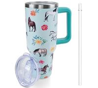 Lumumanber 40 oz Horse Tumbler with Handle and Straw, Travel Mug Water Bottle, Stainless Steel Insulated Cup with Lid and Straw, Birthday Christmas Gifts