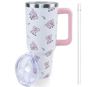 Lumumanber 40 oz Pig Tumbler with Handle and Straw, Travel Mug Water Bottle, Stainless Steel Insulated Cup with Lid and Straw, Birthday Christmas Gifts