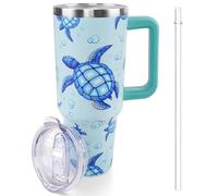 Lumumanber 40 oz Sea Turtle Tumbler with Handle and Straw, Travel Mug Water Bottle, Stainless Steel Insulated Cup with Lid and Straw, Birthday Christmas Gifts