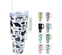 Lumumanber 40 oz Tumbler with Handle and Straw, Stainless Steel Insulated Cup with Leak Proof Lid and Straw Lid, Keep Drinks Cold and Hot for Hours（Cow）