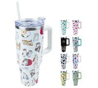 Lumumanber 40 oz Tumbler with Handle and Straw, Stainless Steel Insulated Cup with Leak Proof Lid and Straw Lid, Keep Drinks Cold and Hot for Hours(Cat)