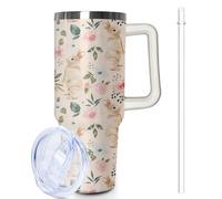 Lumumanber 40oz Easter Bunny Tumbler with Handle and Straw, Rabbit Stainless Steel Travel Mug Water Bottle, Vacuum Insulated Cup, Gifts for Women Bunny Lovers
