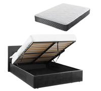 Luna 4Ft Small Double Black Ottoman Storage Bed With Gas Lift Up & Memory Foam & Spring Mattress - L: 203Cm X W: 138Cm X H: 88.5Cm