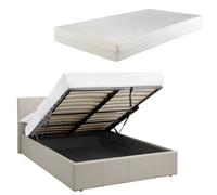 Luna 4Ft Small Double Cream Beige Ottoman Storage Bed Gas Lift & 20Cm Thick Memory Foam Mattress - L: 203Cm X W: 138Cm X H: 88.5Cm
