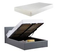 Luna 4Ft Small Double Grey Ottoman Storage Bed With Gas Lift & 15Cm Thick Memory Foam Mattress - L: 203Cm X W: 138Cm X H: 88.5Cm