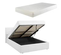 Luna 4Ft Small Double White Ottoman Storage Bed With Gas Lift & 25Cm Thick Memory Foam Mattress - L: 203Cm X W: 138Cm X H: 88.5Cm