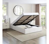 Luna 4Ft Small Double White Ottoman Storage Bed With Gas Lift - Faux Leather Fabric - L:203Cm X W:138Cm X H:88.5Cm