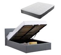Luna 4Ft6 Double Grey Ottoman Storage Bed With Gas Lift Up & Memory Foam & Spring Mattress - L: 203Cm X W: 153Cm X H: 88.5Cm