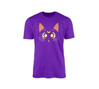Luna Cat Kitten T-Shirt Top Anime Manga Japanese Japan Sailor Cresent Moon Scouts Serena Stars Tuxedo Mask TV Show 90's Gift Present Vegan Organic Cotton (4XL, Purple)