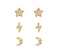 Luna Charles Miku Lightning, Moon & Star Stud Earrings Set - 18K Gold Plated