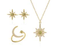 Luna Charles Star Birthstone Ring Gift Set - Earrings Necklace & Ring - 18K Gold Plated - August