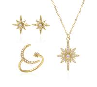 Luna Charles Star Birthstone Ring Gift Set - Earrings Necklace & Ring - 18K Gold Plated - June