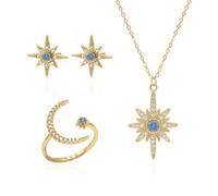 Luna Charles Star Birthstone Ring Gift Set - Earrings Necklace & Ring - 18K Gold Plated - March