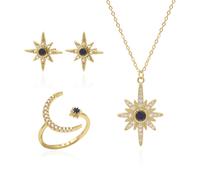 Luna Charles Star Birthstone Ring Gift Set - Earrings Necklace & Ring - 18K Gold Plated - September