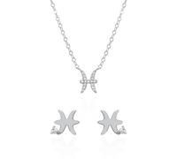 Luna Charles Zodiac Symbol Gift Set - Stud Earrings & Necklace - 925 Sterling Silver - Pisces