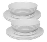 12/24 Pc Dinner Set Bowl Side Dinner Plate 12 or 24 Piece Smooth Plain or Wavy Dinner Service Set Dessert Cereal Bowl Plates (Luna Dinner - 24 Pcs)