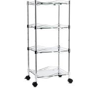 Luna Glass Shelf 4 Tier Trolley Shelf With Wheels, Rolling Shelf Service Cart for Bathroom, Living Room, Kitchen and Hospitality (40 x 30 x 89 cm)