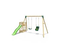 Wooden Double Swing Set with Baby Seat and Slide - Luna Green Rebo Green One Size