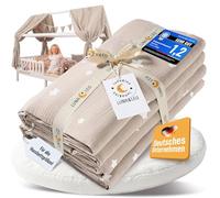 Luna & Leo House Bed Canopy - with Star Print [Organic Muslin Cotton] Handmade, Canopy Bed Curtains, Bed Canopy Decoration (Beige, Set of 2, 320 x 130 cm + Bunting)