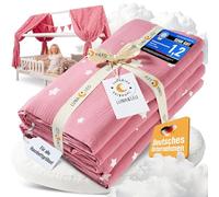 Luna & Leo House Bed Canopy - with Star Print [Organic Muslin Cotton] Handmade, Canopy Bed Curtains, Bed Canopy Decoration (Dusky Pink, Set of 2, 320 x 130 cm + Bunting)