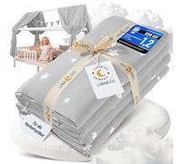 Luna & Leo House Bed Canopy - with Star Print *Test Winner 2025* [Organic Muslin Cotton] Handmade | Canopy Bed Curtains Bed Canopy Decoration (Light Grey, H 320 x W 130 cm (Set of 2), Stars)