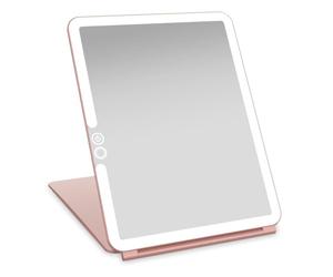 LUNA London Eclipse LED Lighted Travel Vanity Makeup Mirror | 3 Colour Light, Compact, Portable, Lighted, Rechargeable, Illuminated Mirror | Perfect for Travel, Makeup & Beauty Needs | Rose Gold