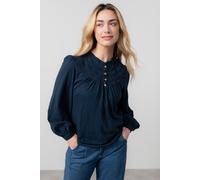 Luna Mandarin collared Cotton Jersey Blouse Lily & Me Mid Blue 12