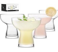 LUNA & MANTHA Coupe Glasses Set of 4, 10oz Stemless Margarita Glasses, Modern Hand-blown Margarita Glass for Daiquiri, Frozen Cocktails, Dessert, Daily Use, Home Bar, Birthdays Gift, Crystal Clear