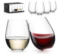 LUNA & MANTHA Stemless Wine Glasses Set of 6, 18oz Crystal Red White Wine Glasses for Daily Use, Hosting, Home Bar, Evening Party, Birthdays, Shower, Housewarming Gift, Clear