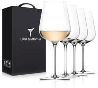 LUNA & MANTHA White Wine Glasses Set of 4, Crystal Wine Glasses with Stem, Hand Blown 14oz, Perfect for Red，White Gift Packaging for Daily Use, Father's Day, Wedding Anniversary or Birthday