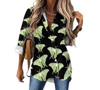 Luna Moth Beautiful Butterfly Women's Long Sleeve Shirt Casual Blouses Button Down Tops Print